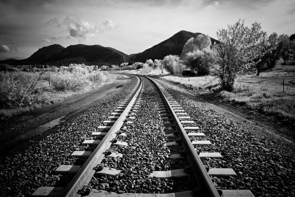 Roads of the transport system. Black and white rails