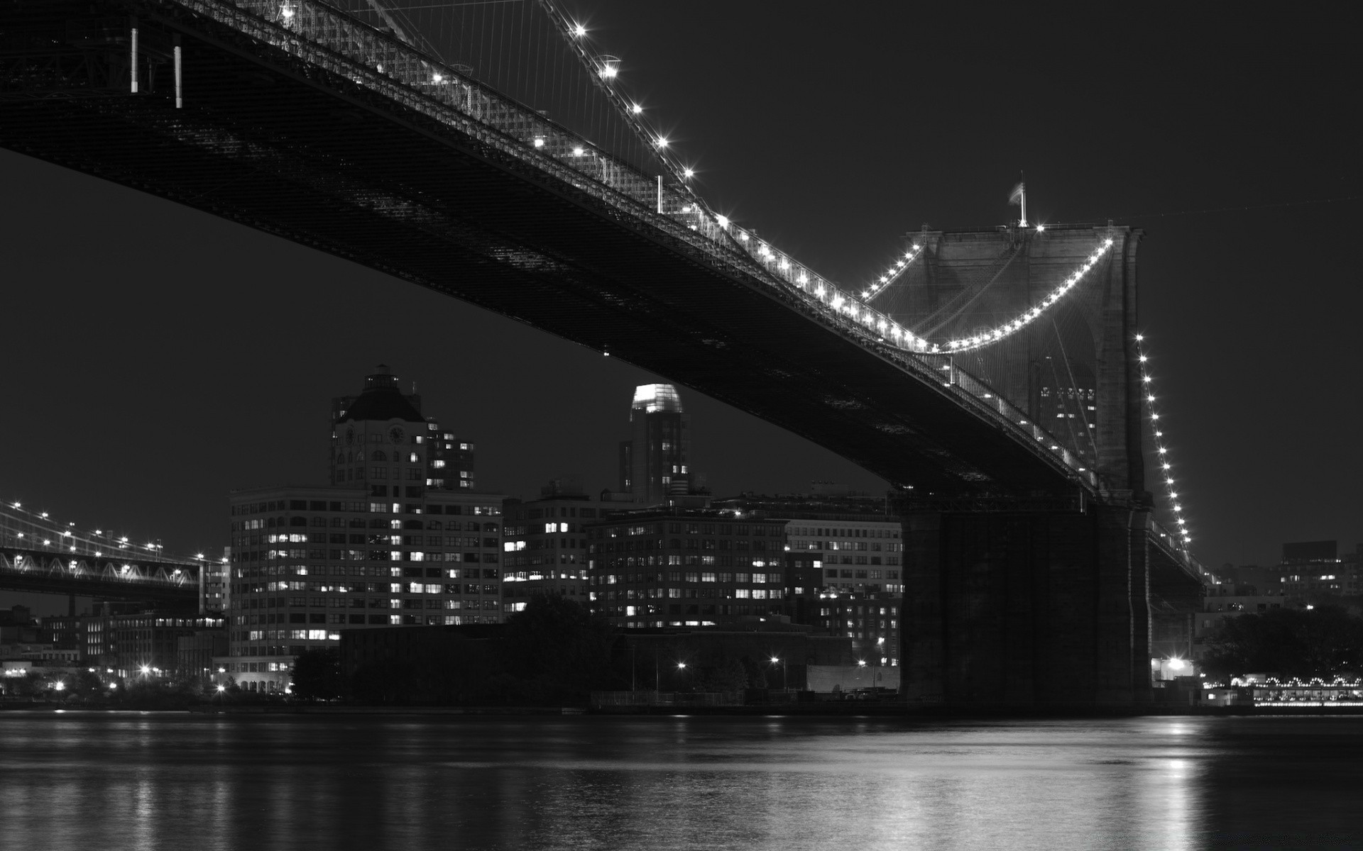 noir et blanc pont ville rivière architecture eau pont suspendu soir voyage maison lumière urbain connexion crépuscule réflexion ville système de transport construction ciel skyline point de repère