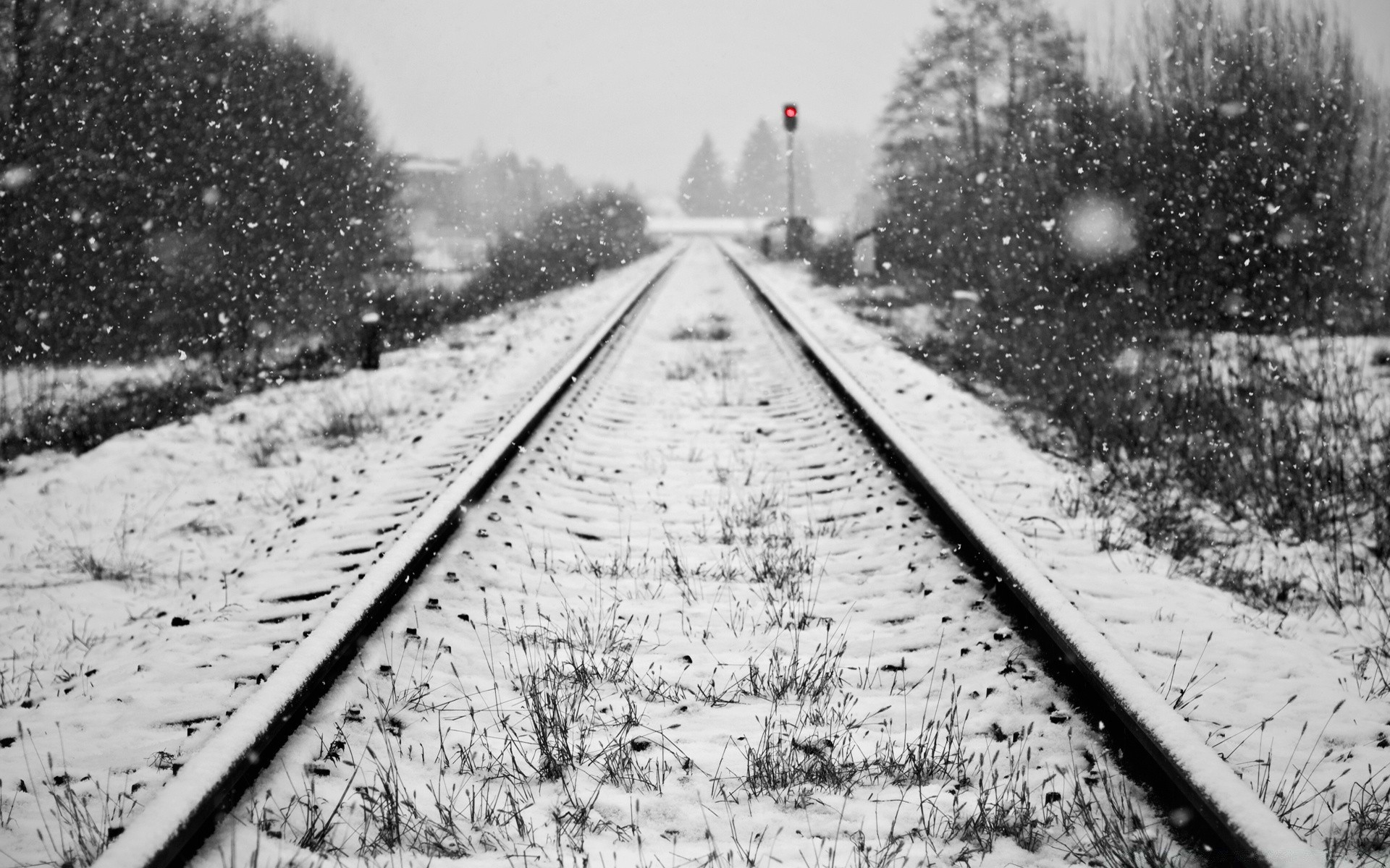 black and white railway train guidance track transportation system road travel line perspective traffic forward commuter intersection light junction engine thoroughfare