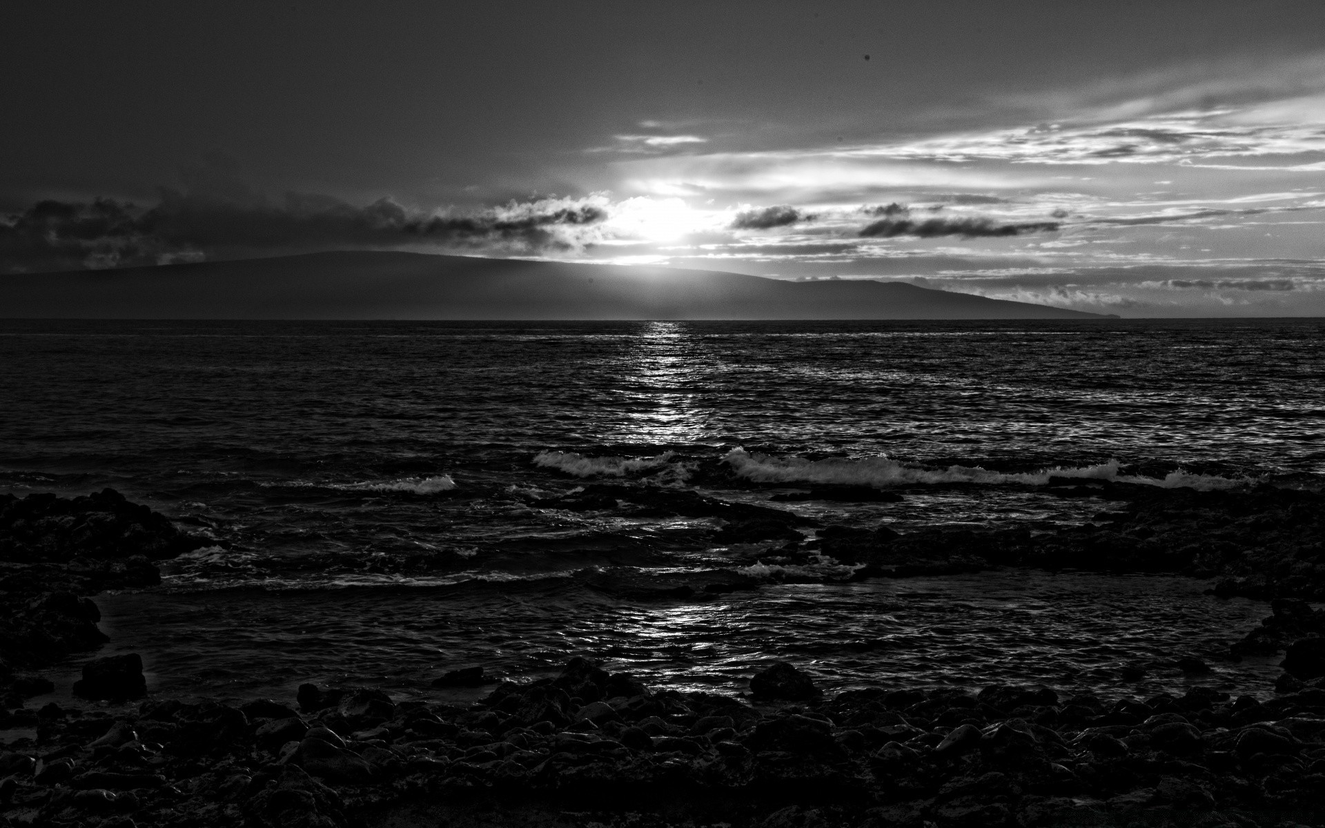 black and white sunset sea water beach ocean seascape dawn landscape dusk sky seashore sun evening storm nature monochrome travel