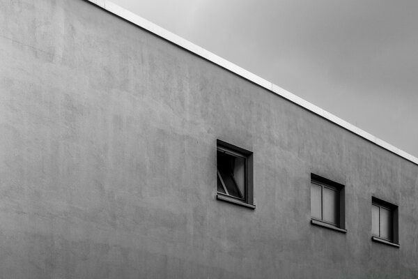 Foto en blanco y negro de la pared de la casa desde la calle