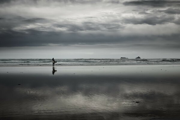 Black and white water on the beach