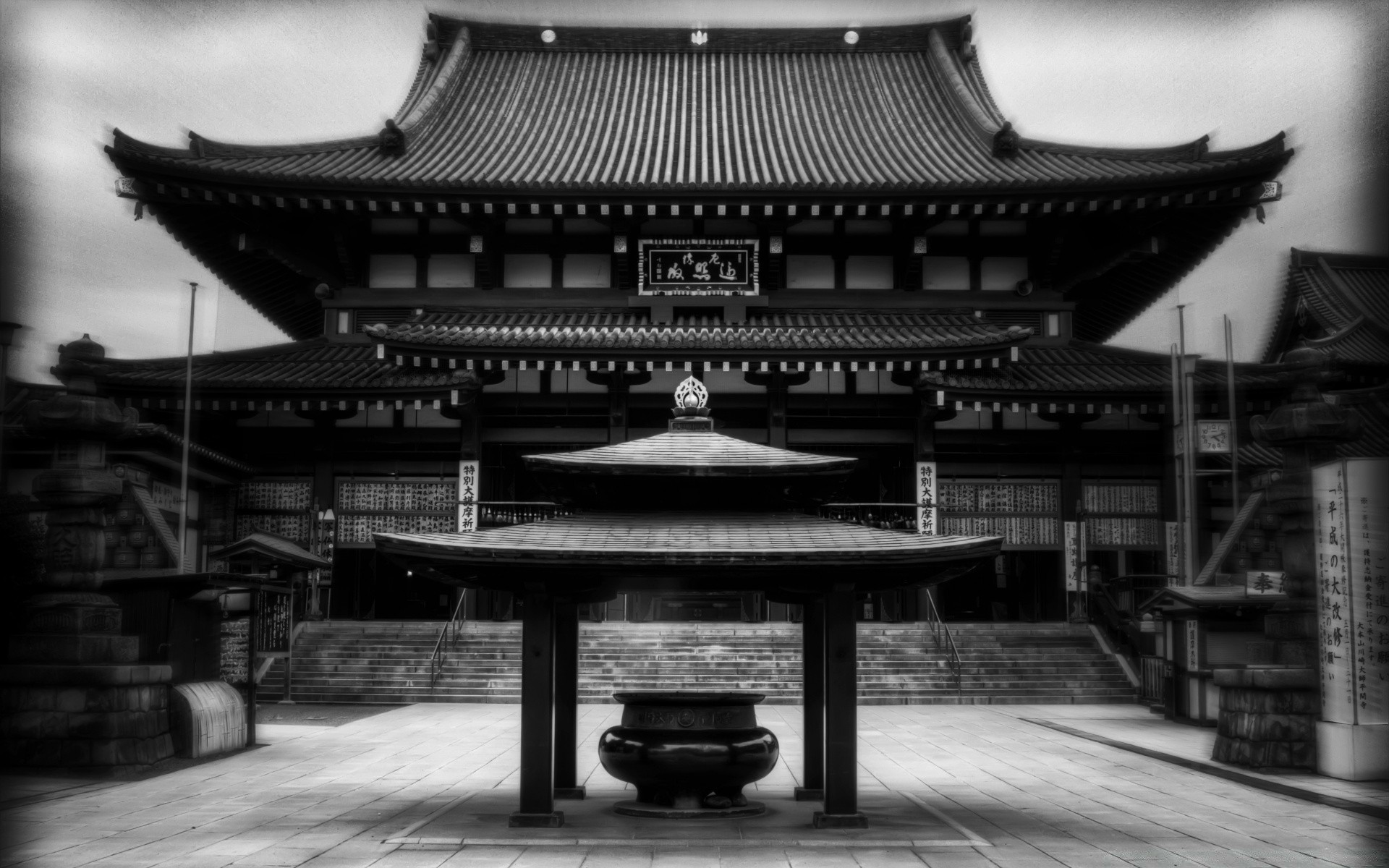 noir et blanc monochrome temple architecture toits voyage musée rue maison tente ville maisons shinto