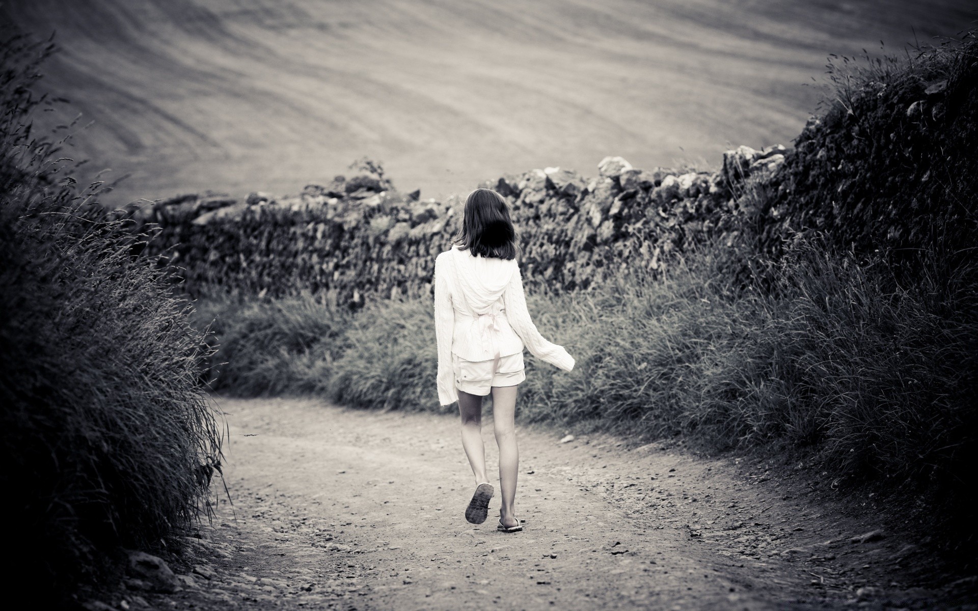 black and white monochrome girl one landscape adult woman beach child