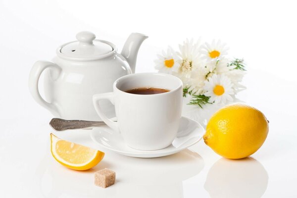 Breakfast with lemon on the background