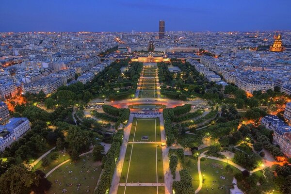 Paris France France lumières parc Panorama crépuscule Paris