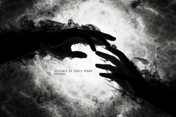 Plexus of hands in dark water black and white photo