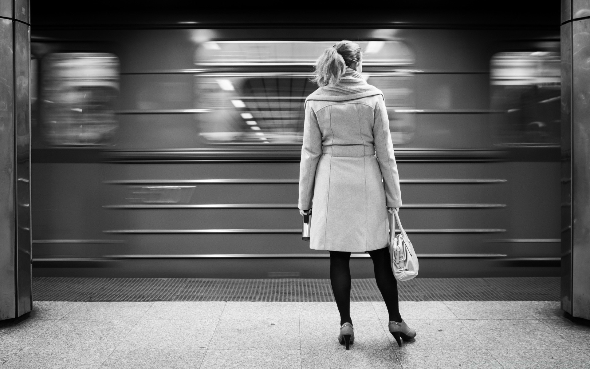 black and white monochrome woman street portrait adult fashion model