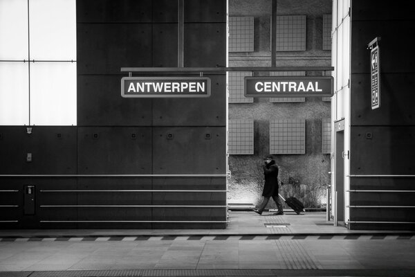 Black and white photo shows a street an adult architecture