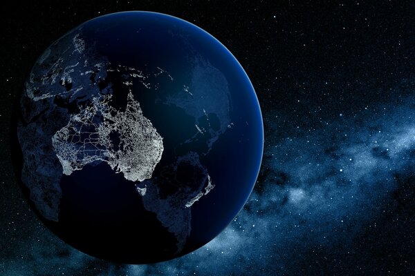 View of the earth from space in the dark