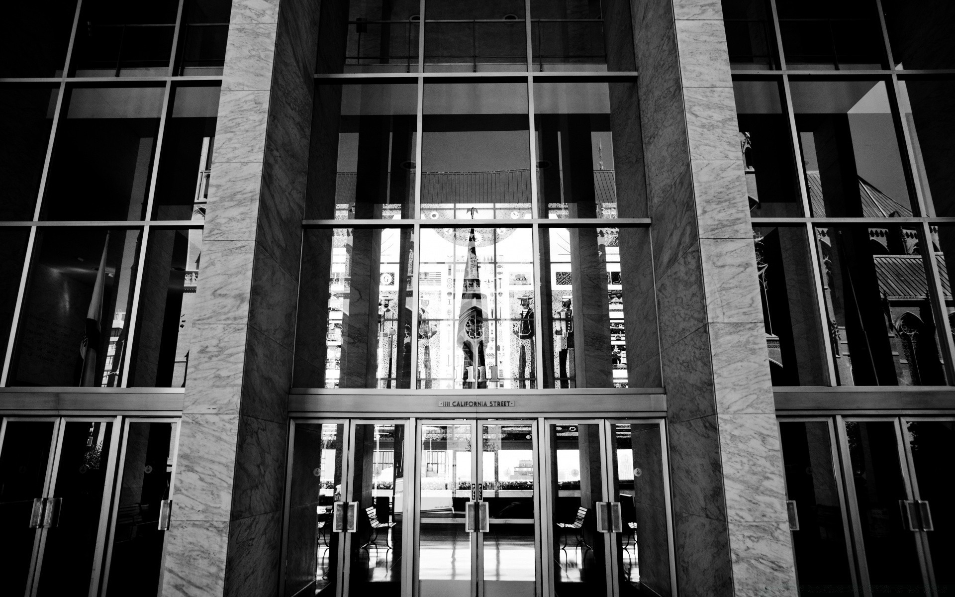 black and white architecture city window building urban street monochrome glass office business modern travel facade