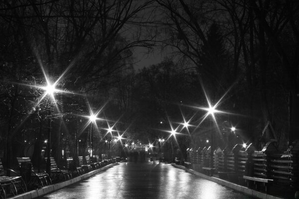 Schwarz weiß Stadt Licht auf der Straße