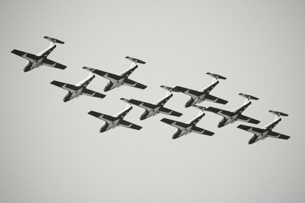 The parade of planes in black and white