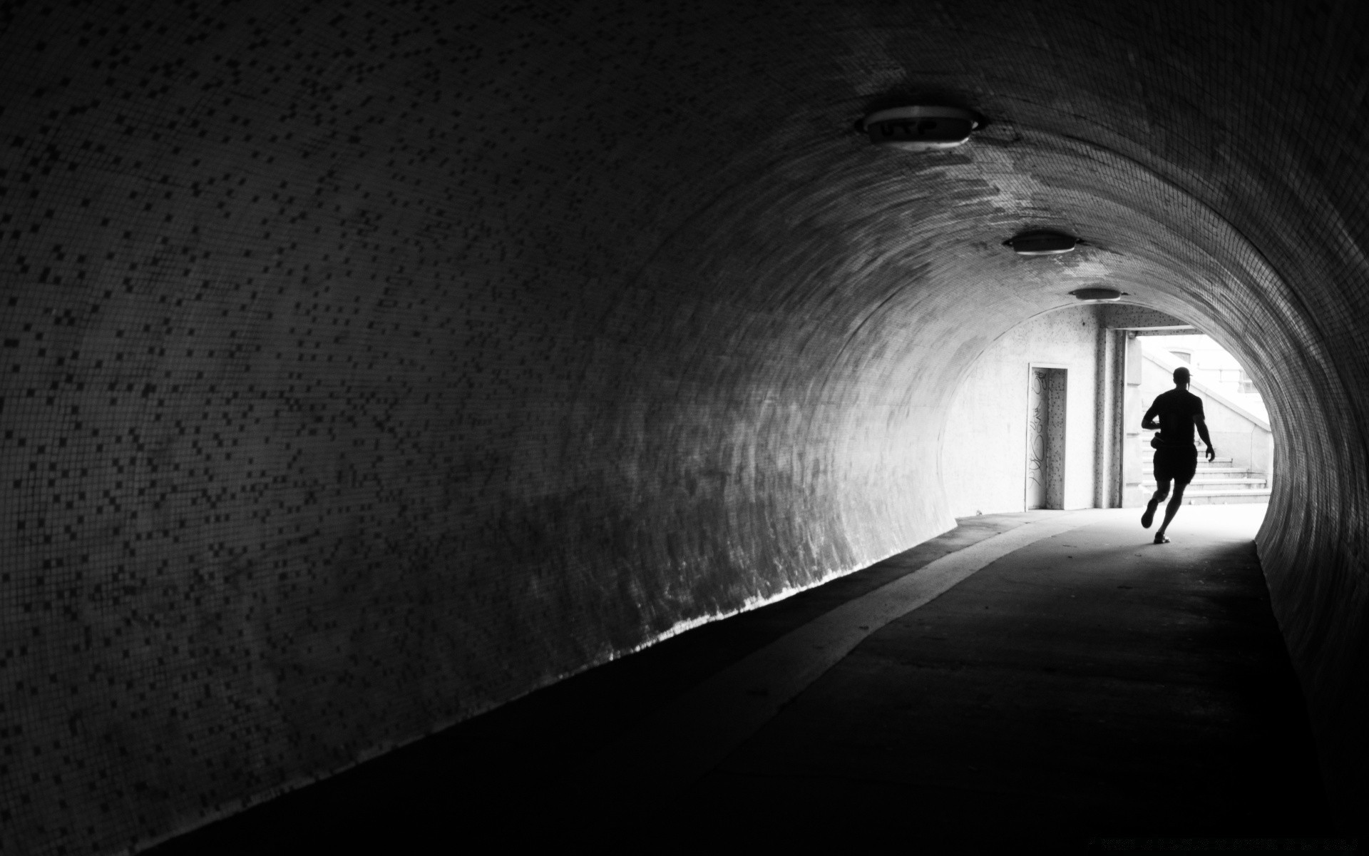 black and white tunnel light monochrome tube shadow dark street art