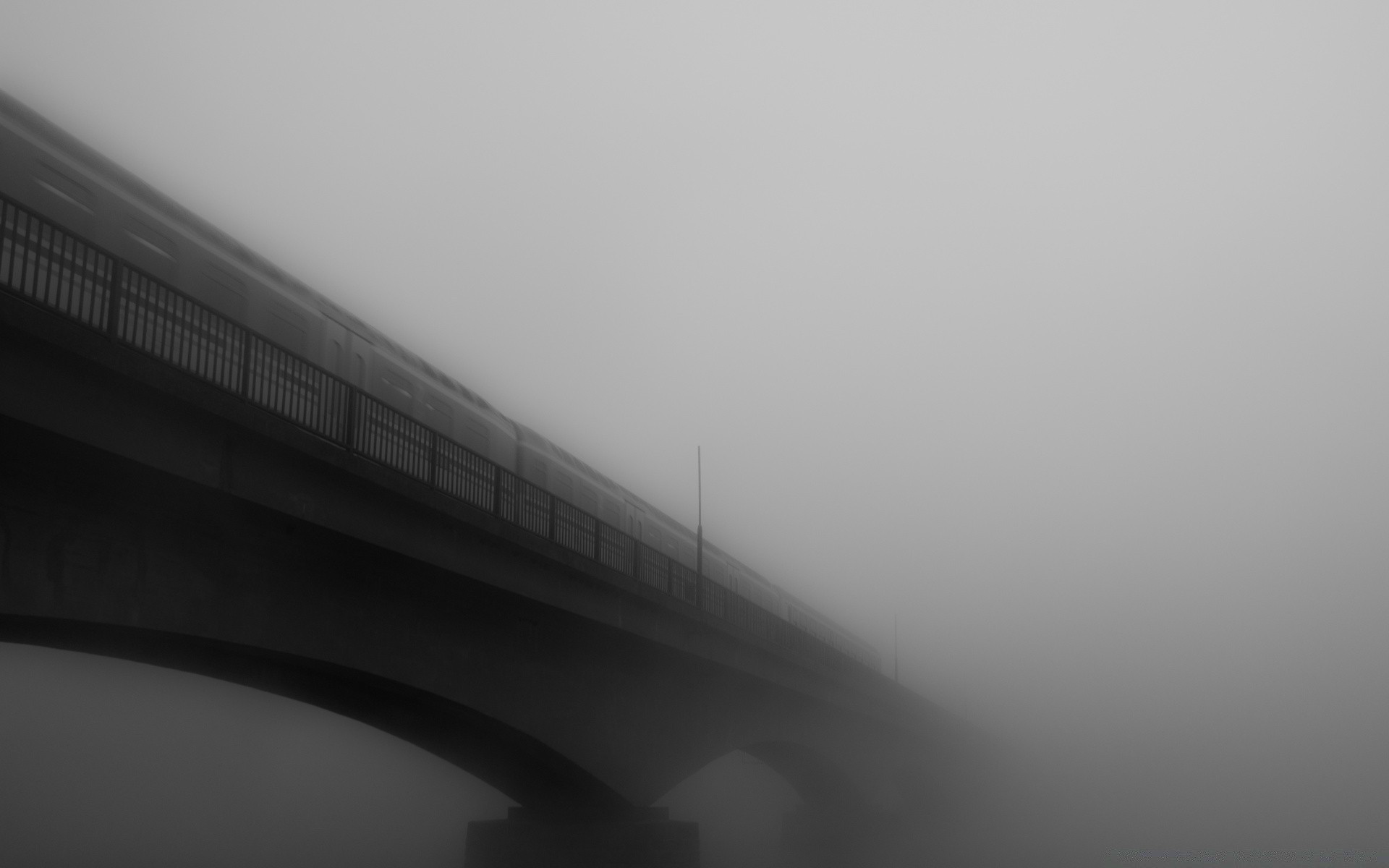 black and white monochrome fog bridge city street art architecture mist sky light transportation system abstract water blur road urban river sunset