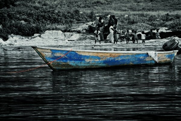 Boat on a black and white background