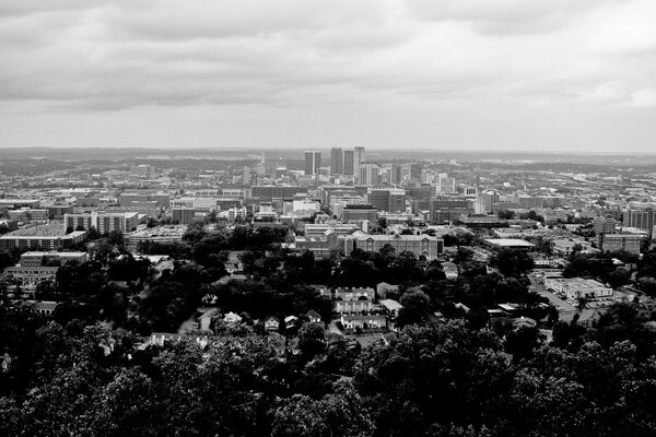 The city in black and white colors