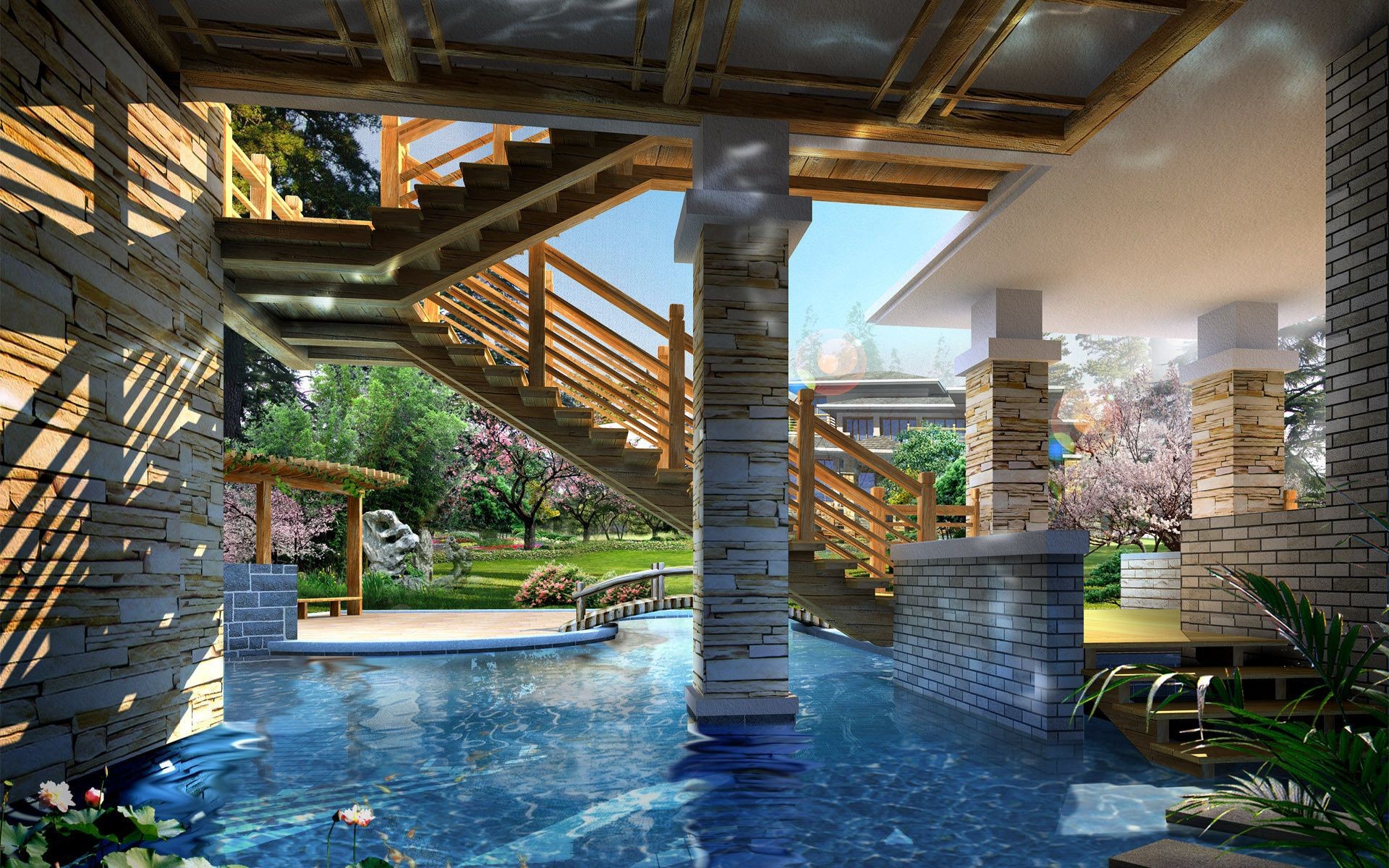 houses and cottages water travel pool hotel architecture outdoors bridge swimming pool luxury resort summer