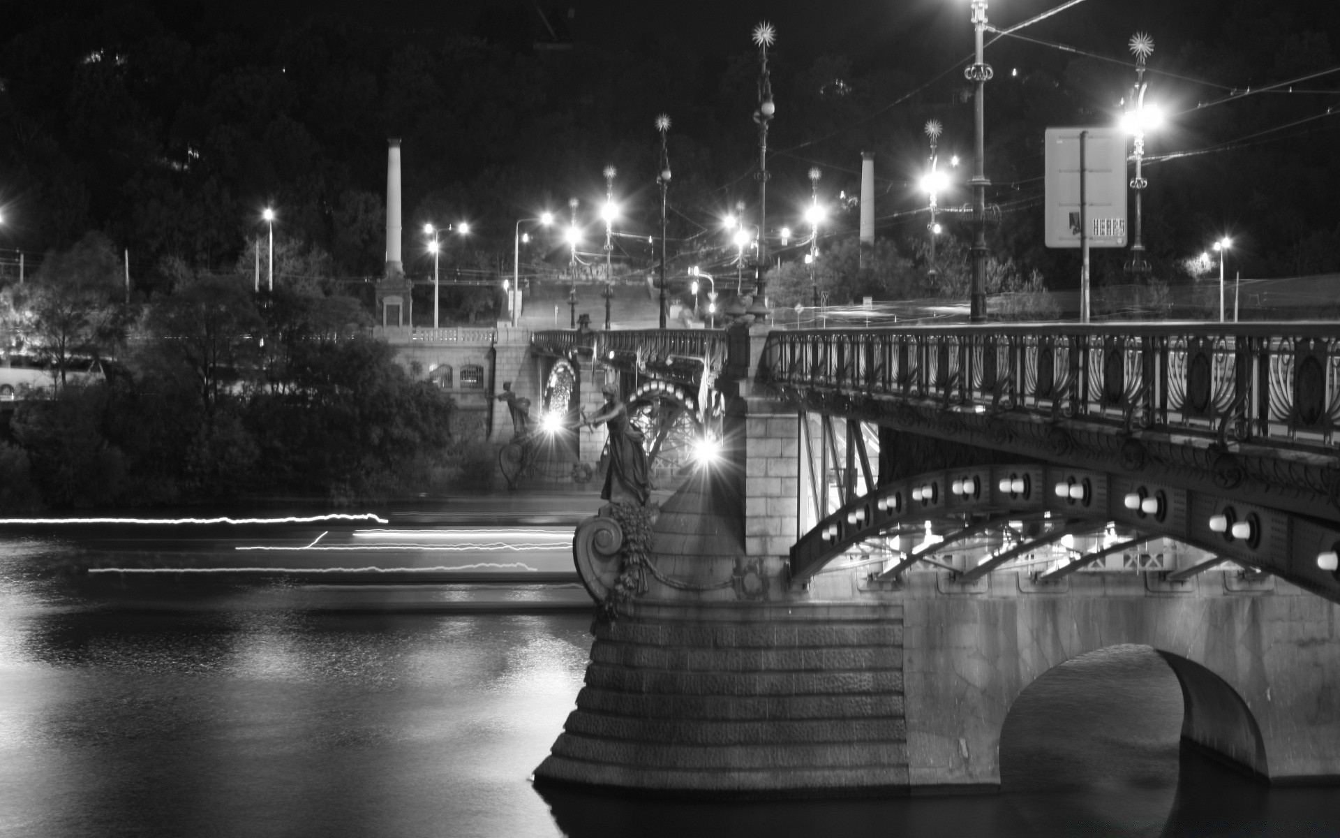 black and white street transportation system bridge city travel light road reflection monochrome urban water river car architecture building blur rain