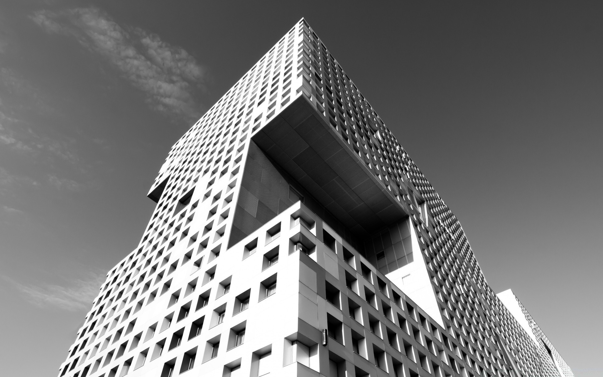 black and white architecture city sky downtown glass skyscraper monochrome futuristic building steel window urban modern business perspective cityscape office contemporary