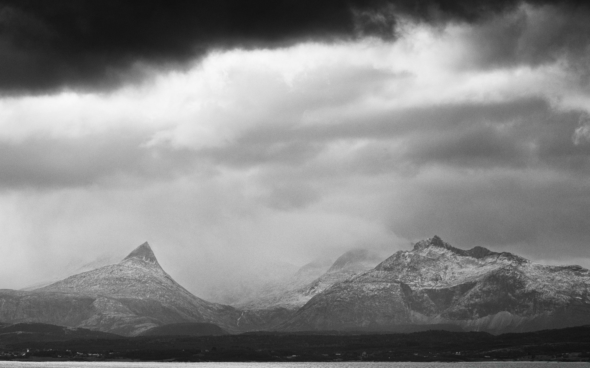 black and white snow mountain storm landscape water ice winter travel nature sky rain outdoors monochrome fog lake glacier volcano sea sunset