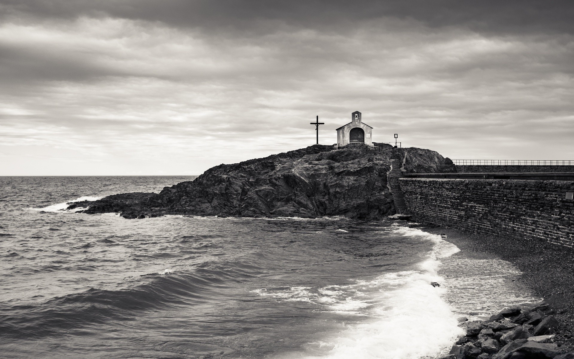 noir et blanc mer plage océan mer phare eau paysage paysage rock monochrome baie île