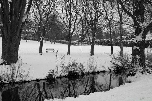 Kaltes Winterwetter in Schwarz-Weiß