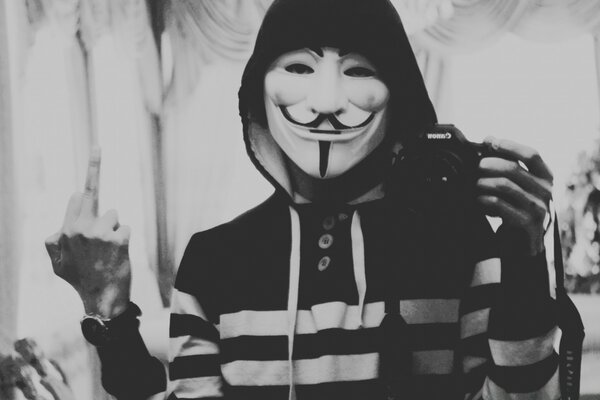 Masked photo in black and white