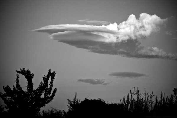 Black and white monochrome sky at sunset