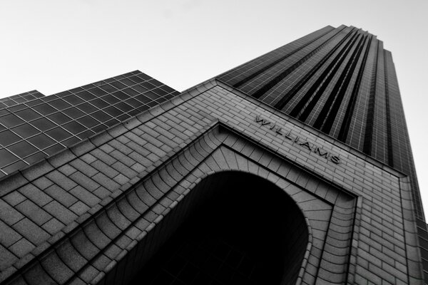 Black and white image of an architectural building