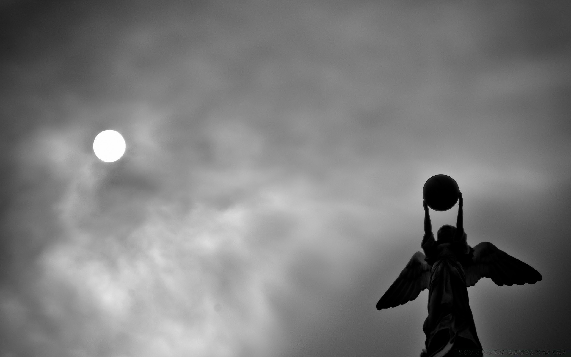 preto e branco lua monocromático céu sol pôr do sol silhueta borrão arte luz