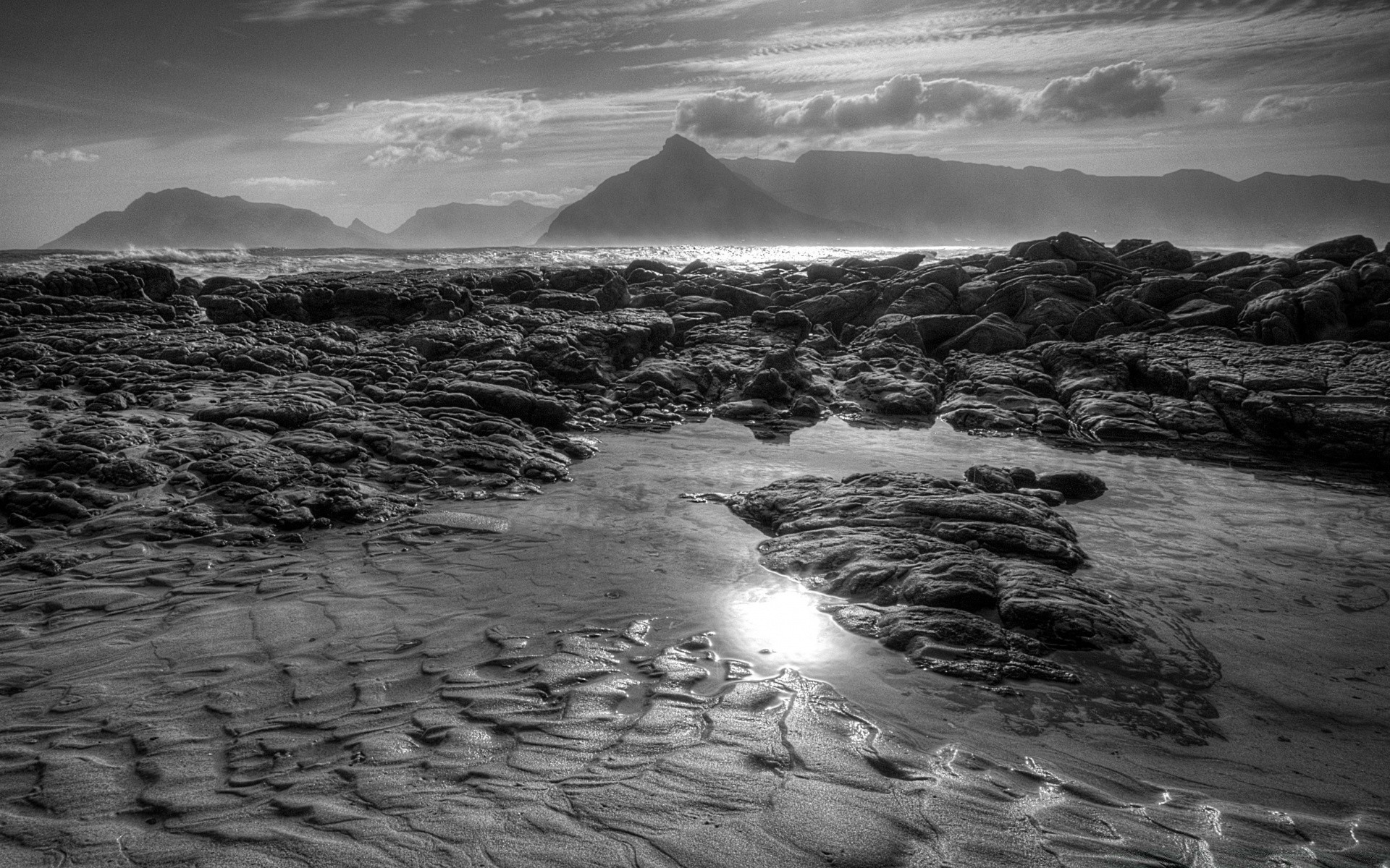 black and white beach sea water ocean sunset landscape seashore seascape dawn nature sky monochrome sun surf sand travel evening rock