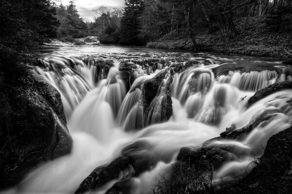 Waterfall in black and white image