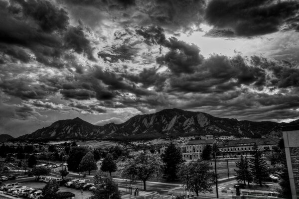 Black and white mountain landscape