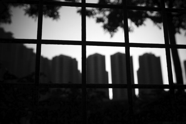 Night view from the window of high-rise buildings