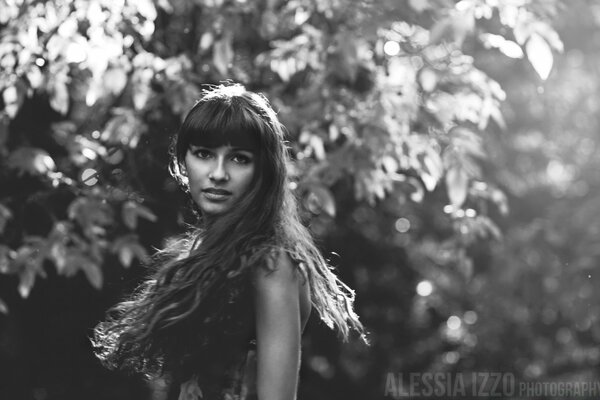 Beautiful girl on the background of foliage