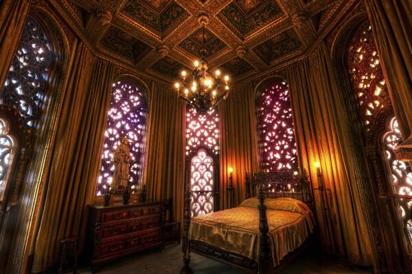 Quarto em estilo retro com janelas padronizadas