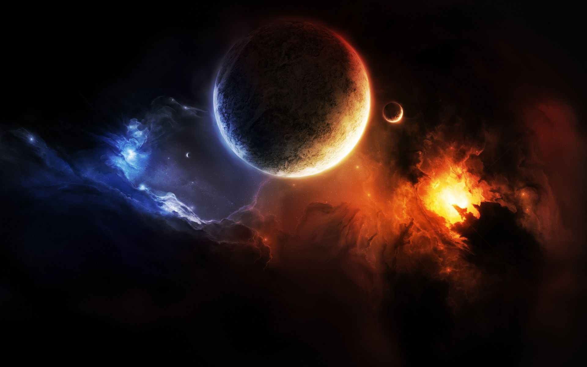 планеты астрономия свет дым луна галактика пространство космос пламя фантазия аннотация планеты шарообразные темный наука энергии сюрреалистично