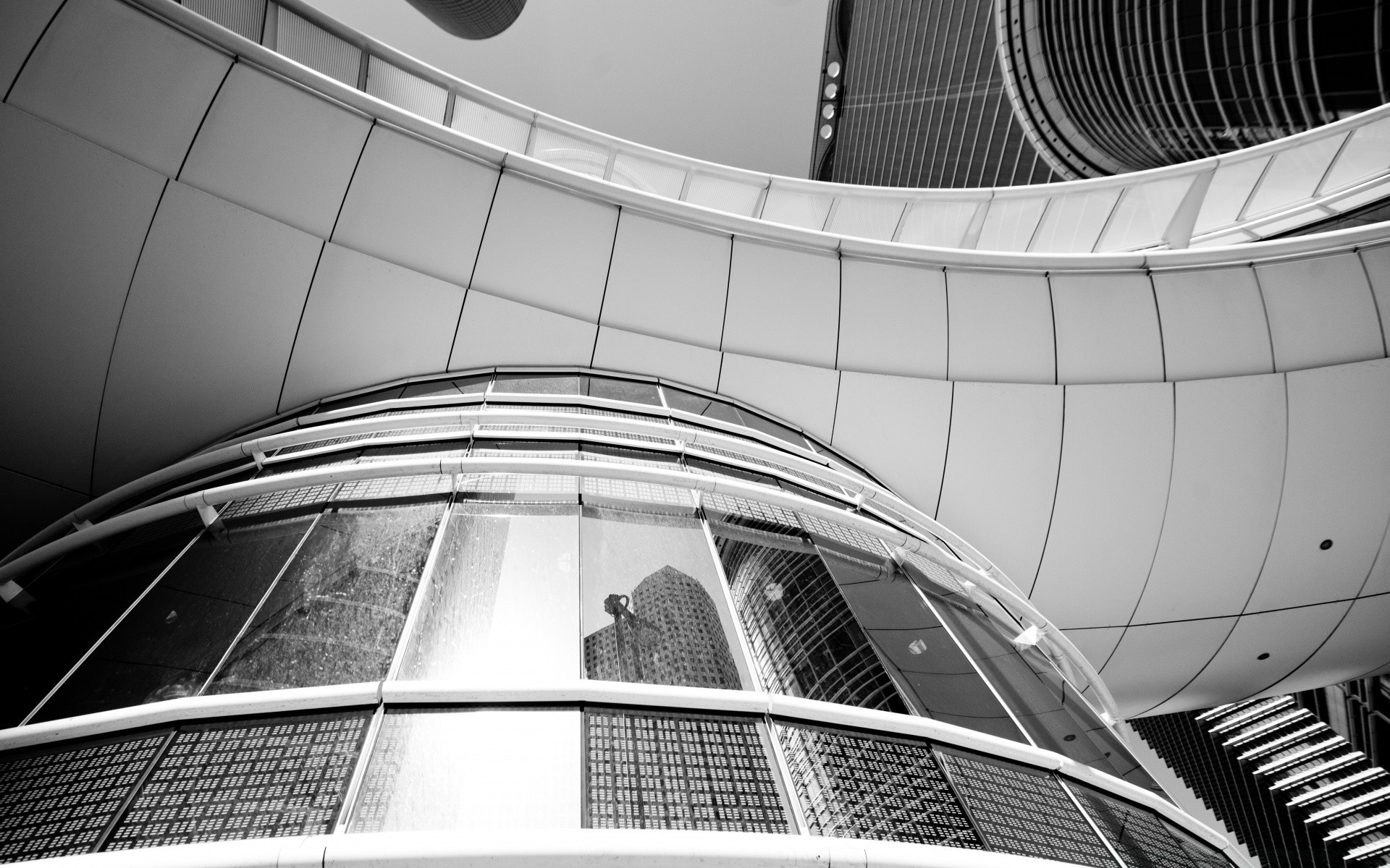 noir et blanc architecture moderne monochrome perspective futuriste réflexion ville fisheye liège verre urbain design moderne maison étape courbe lumière