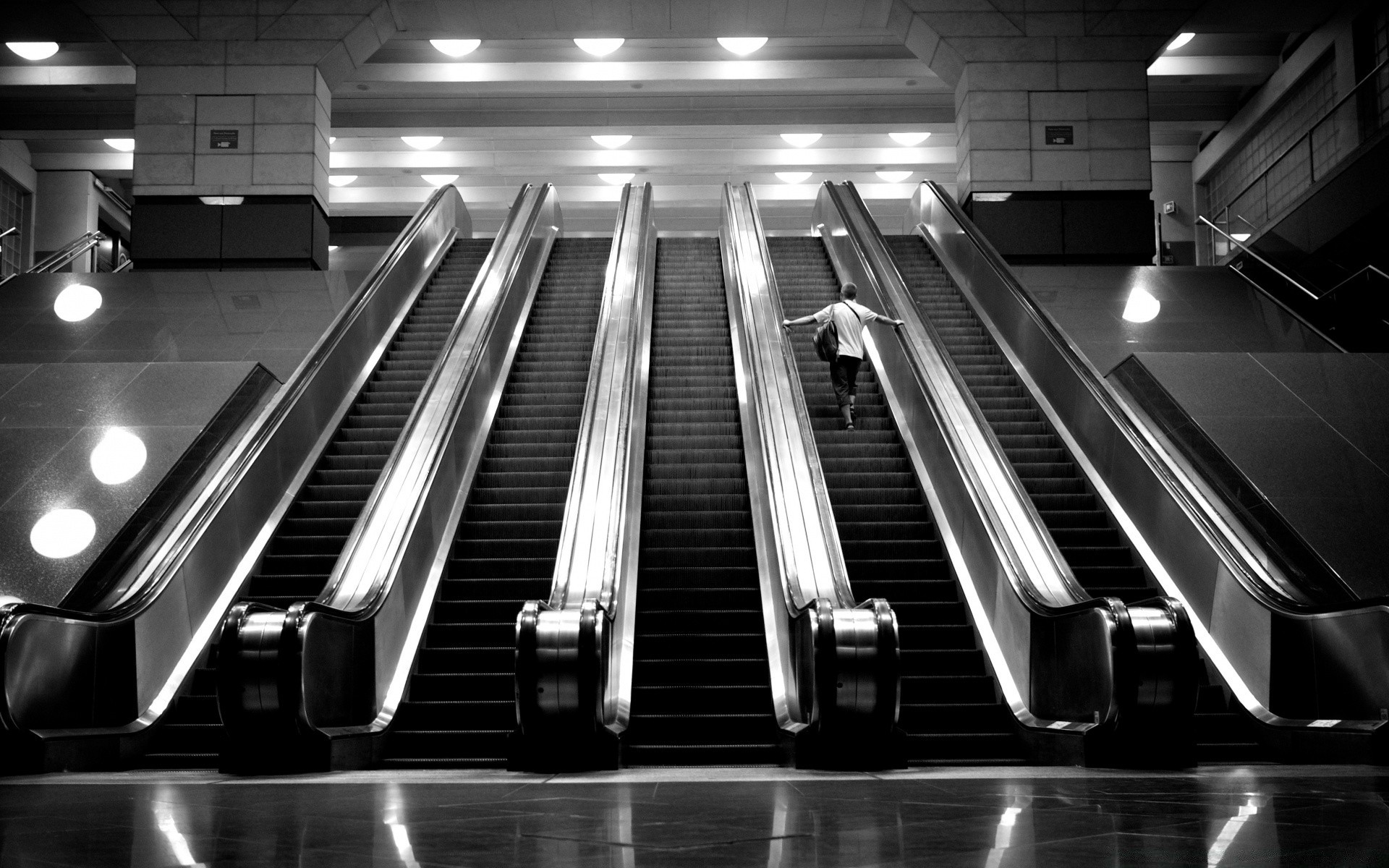 black and white indoors tube transportation system light blur