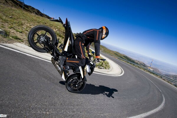 Sports motorcycle on a flat road