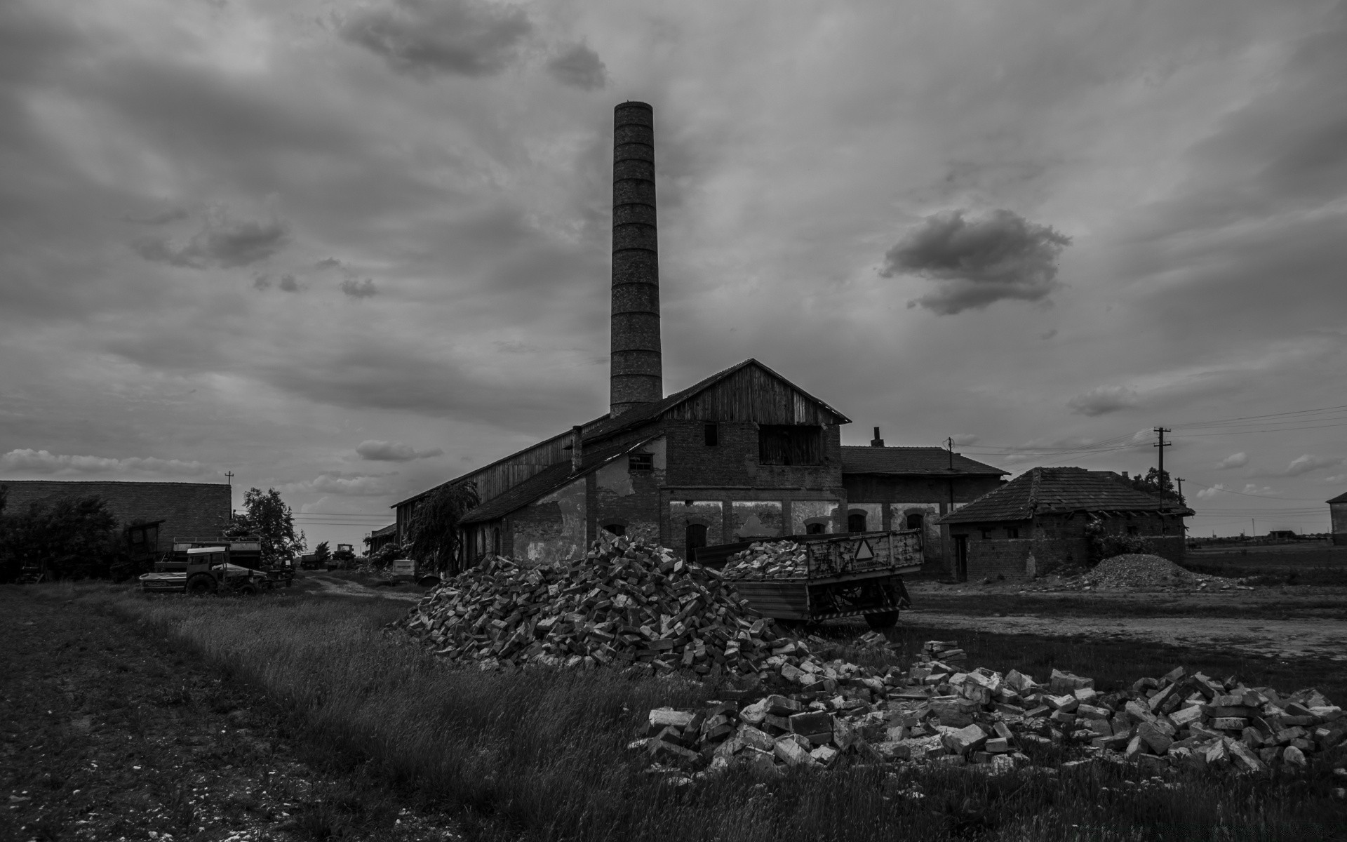 black and white monochrome war abandoned military architecture outdoors