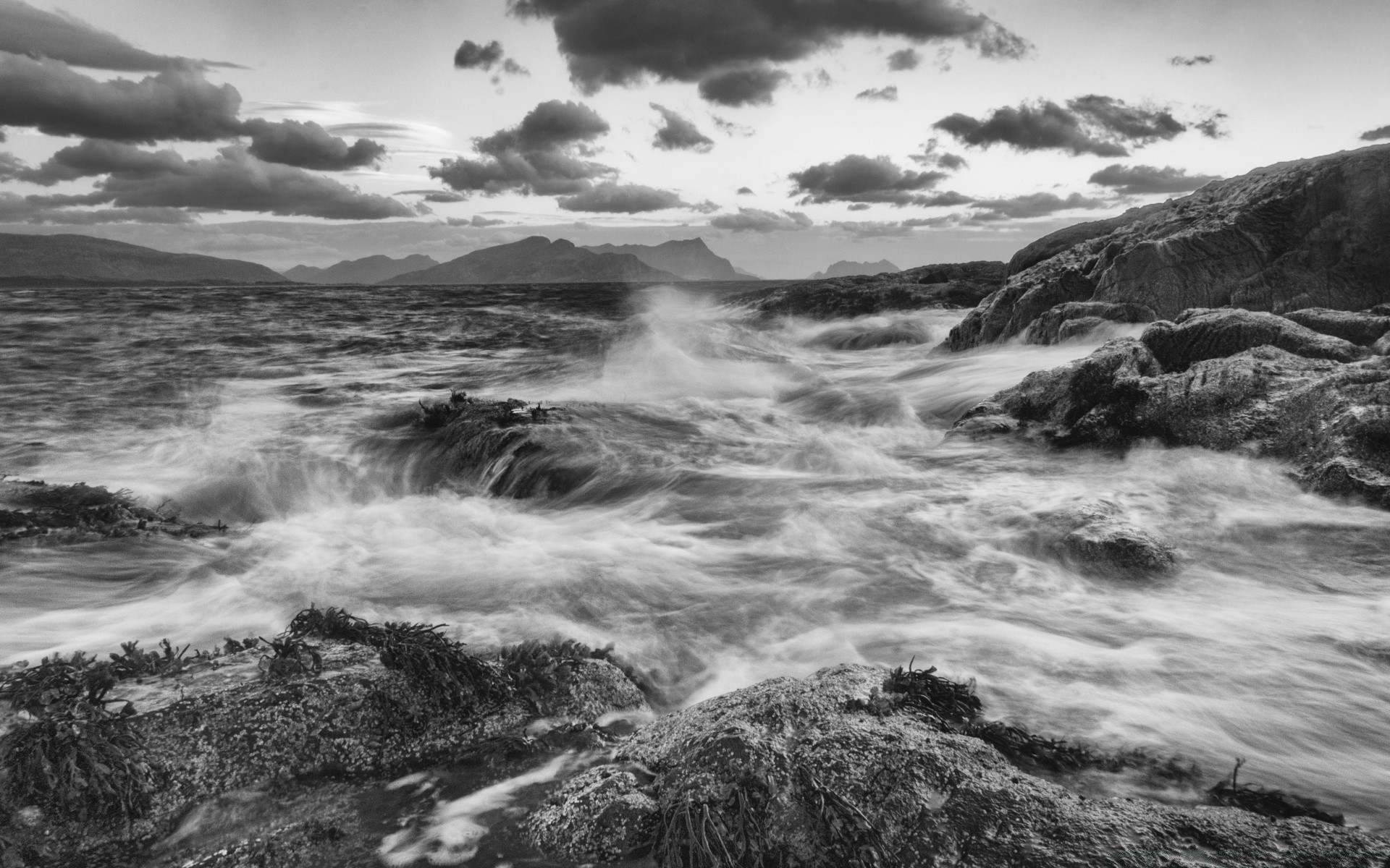 black and white landscape water sea beach ocean seashore storm rock seascape sunset nature sky travel dawn scenic