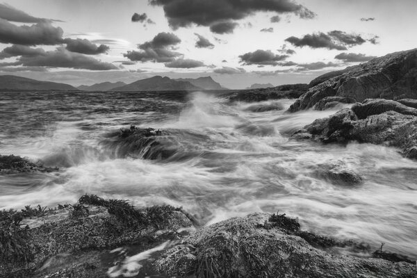 Black and white image of the sea