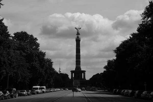 Stella en París con coches y árboles