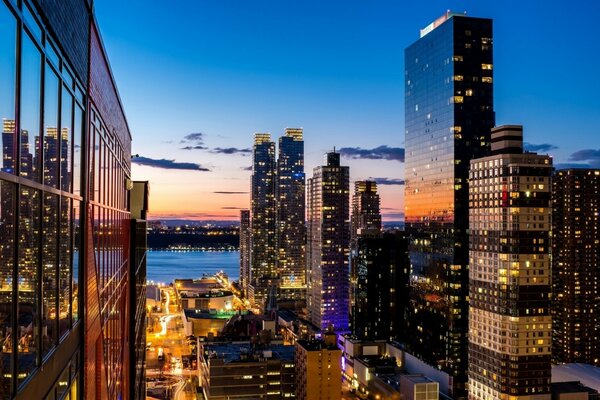 Skyscrapers in the evening sky of a big city