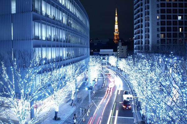 Beautiful glowing city at night