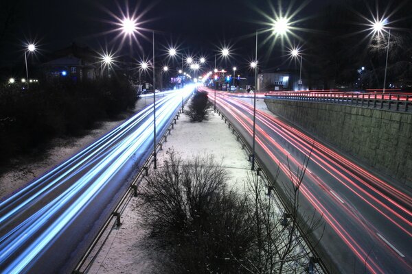 Long night exposure road