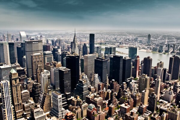 View of the city skyscrapers from a height