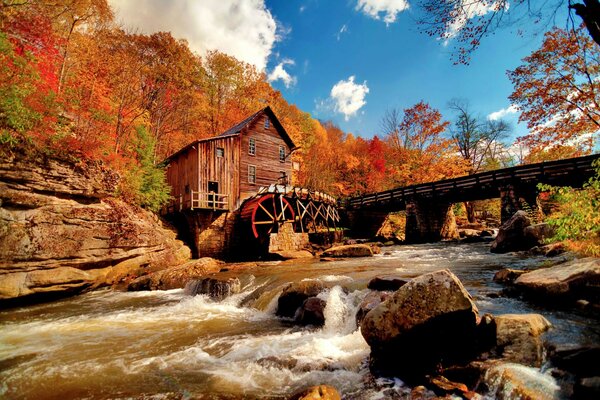 The bridge leading to the mill on the river